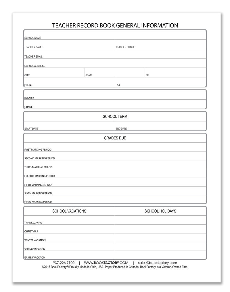 BookFactory Teacherâ€™s Planner/Teachers Lesson Planner Notebook/Record Book/Organizer/Calendar/Grades/Seating - 170 Pages - 8.5â€ X 11â€ Wire-O (Made in USA) - Image 3